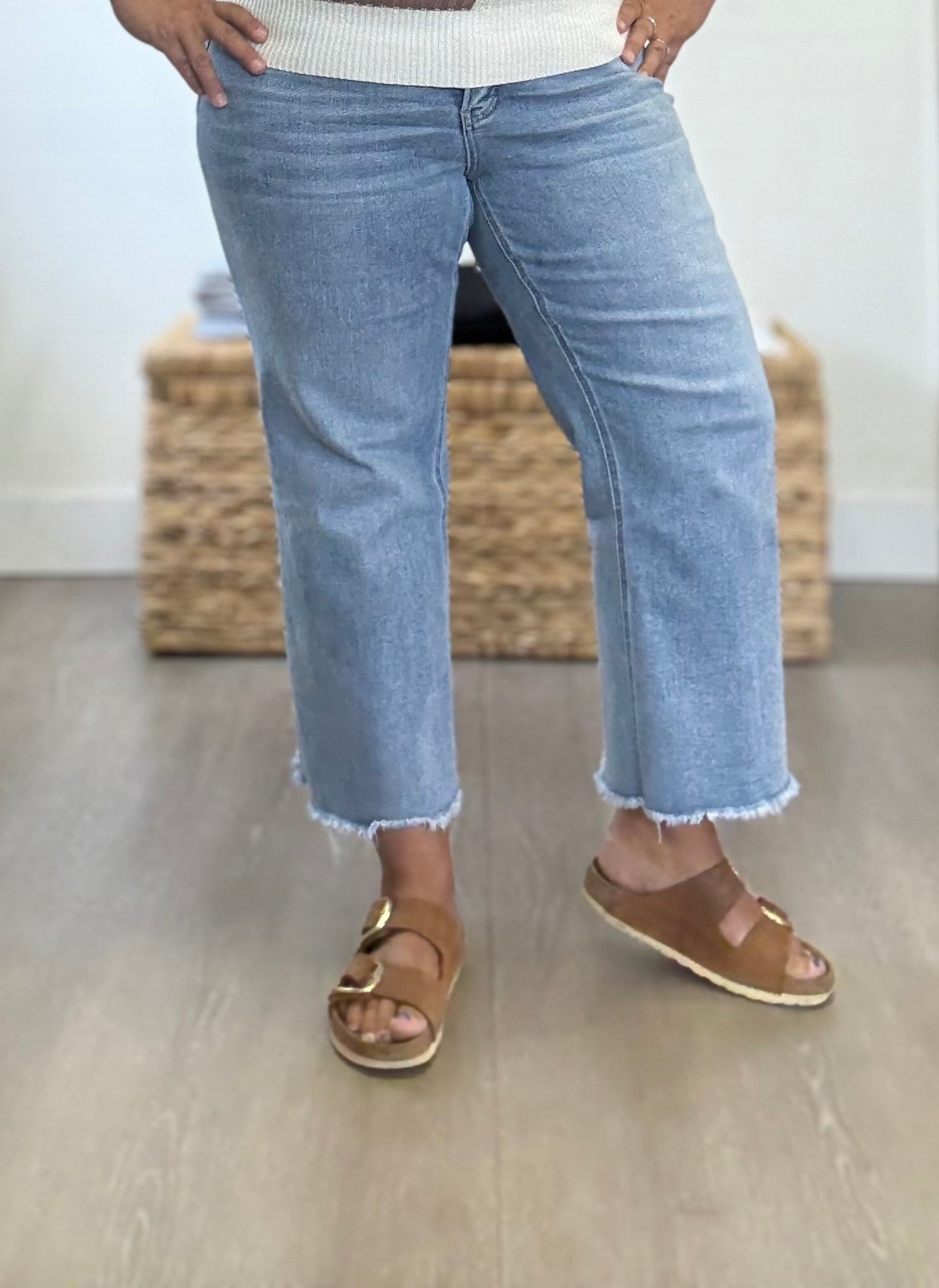 Tummy Control High Rise Ankle Wide Leg Jeans