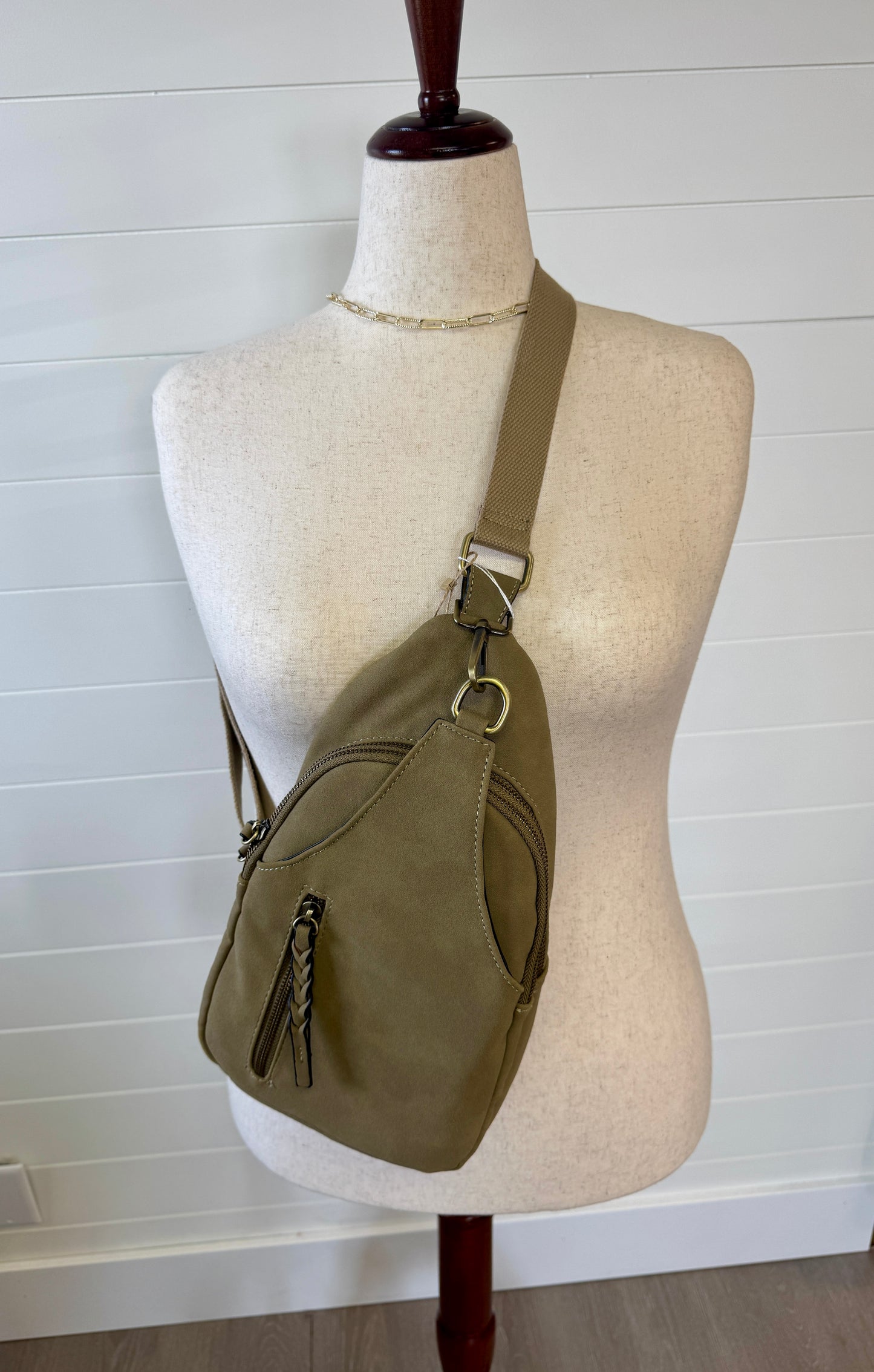 Faux Suede Dual Compartment Sling Pack Bag