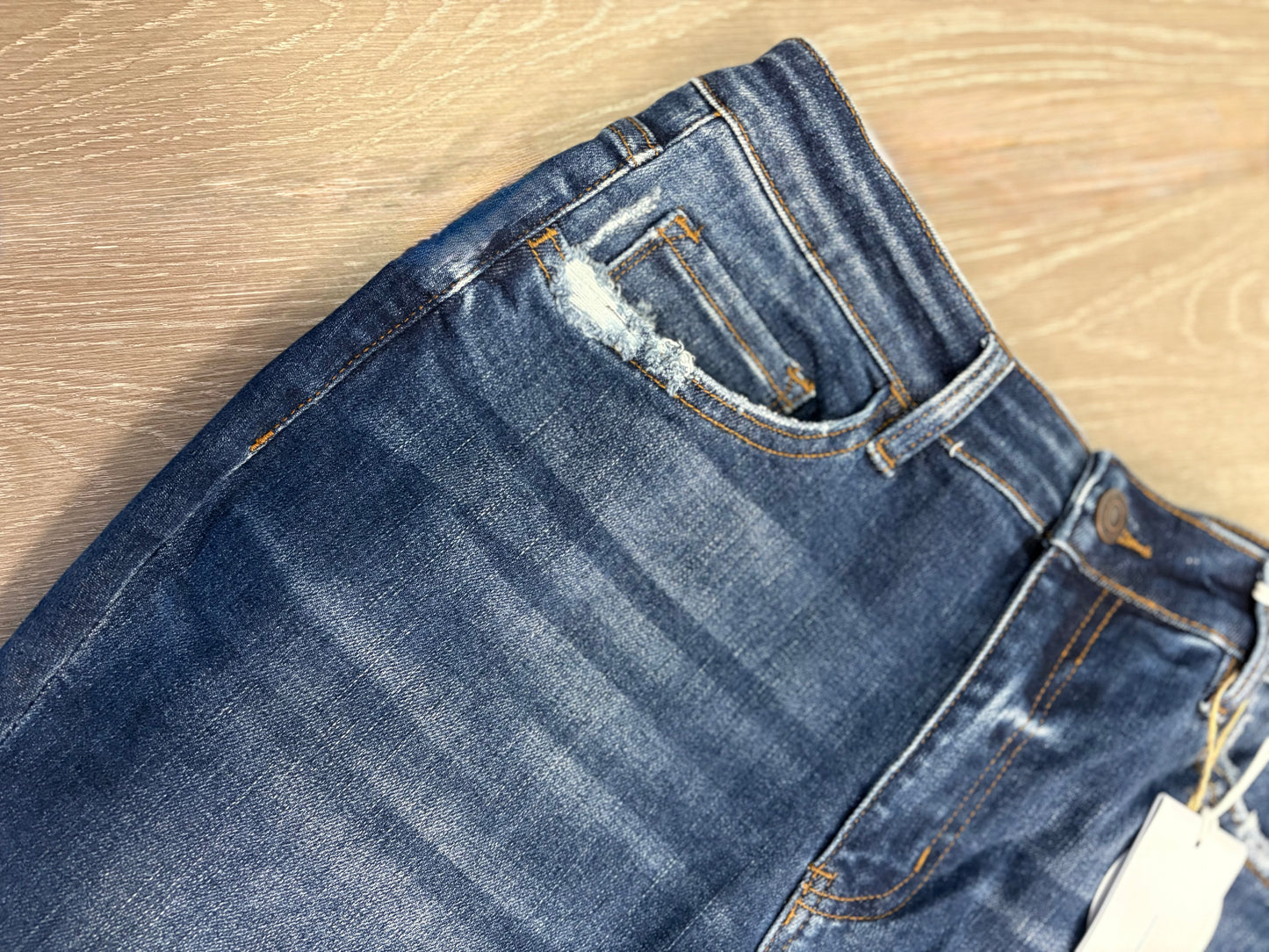 High Rise Distressed Hem Kick Flare Jeans