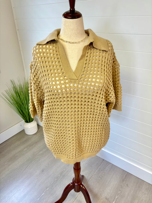 Hollow Out Polo Sweater Top