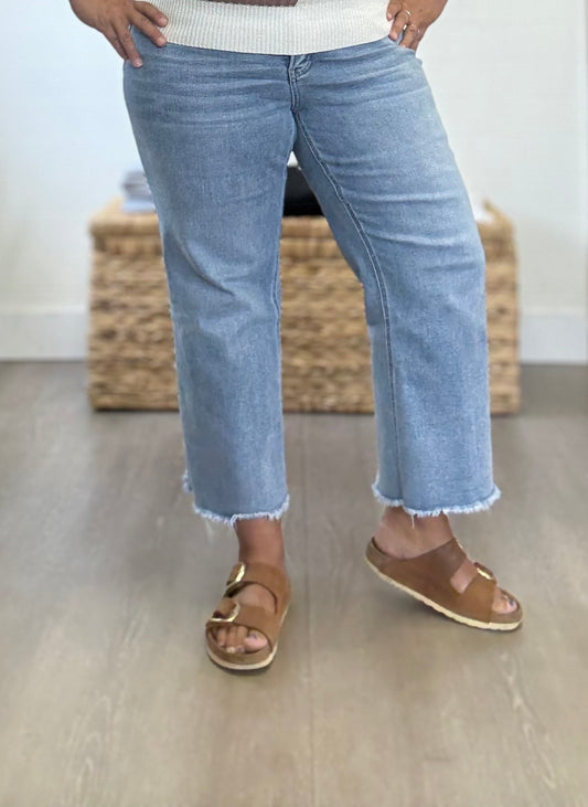 Tummy Control High Rise Ankle Wide Leg Jeans